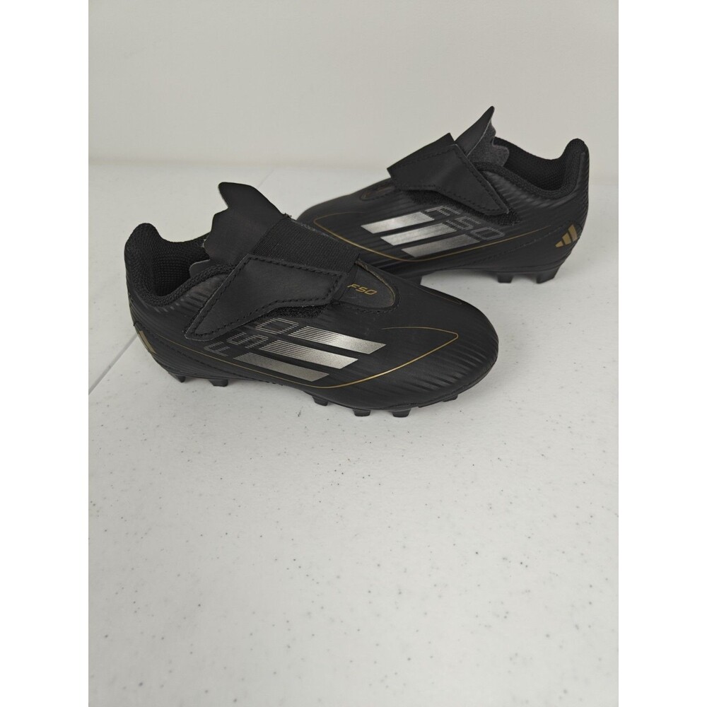 Adidas F50 Club Kids Cleat Size 10k FG Soccer Cleats Black/Gold/Silver